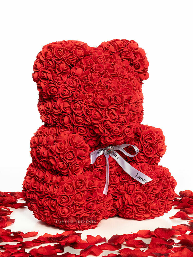 Oso de rosas rojo con cinta 40 cm