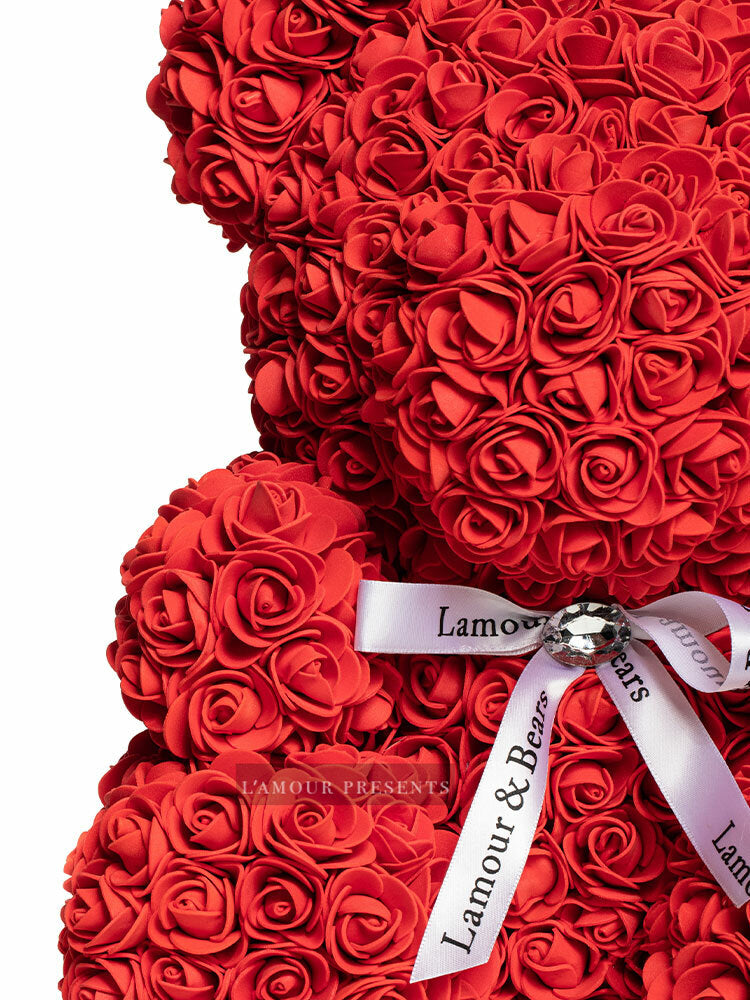 Oso de rosas rojo con cinta 40 cm