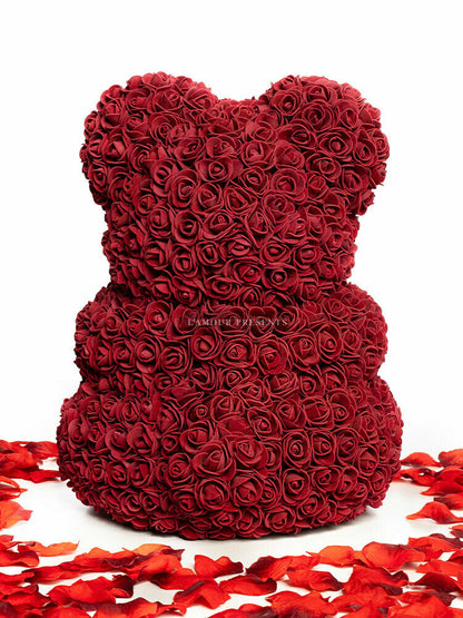Oso de rosas borgoña con cinta 40 cm